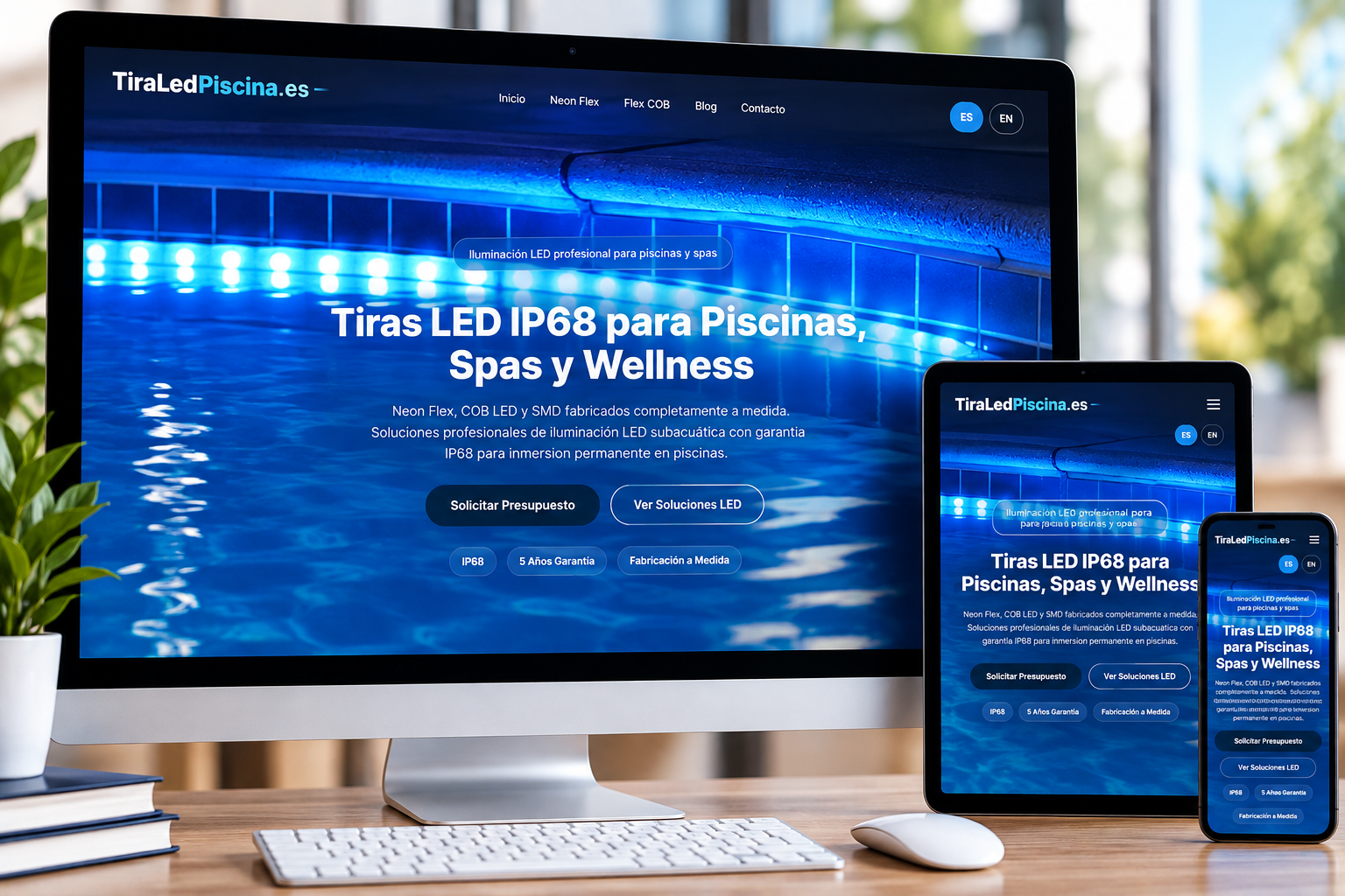 TiraLedPiscina.es – desktop, tablet en smartphone
